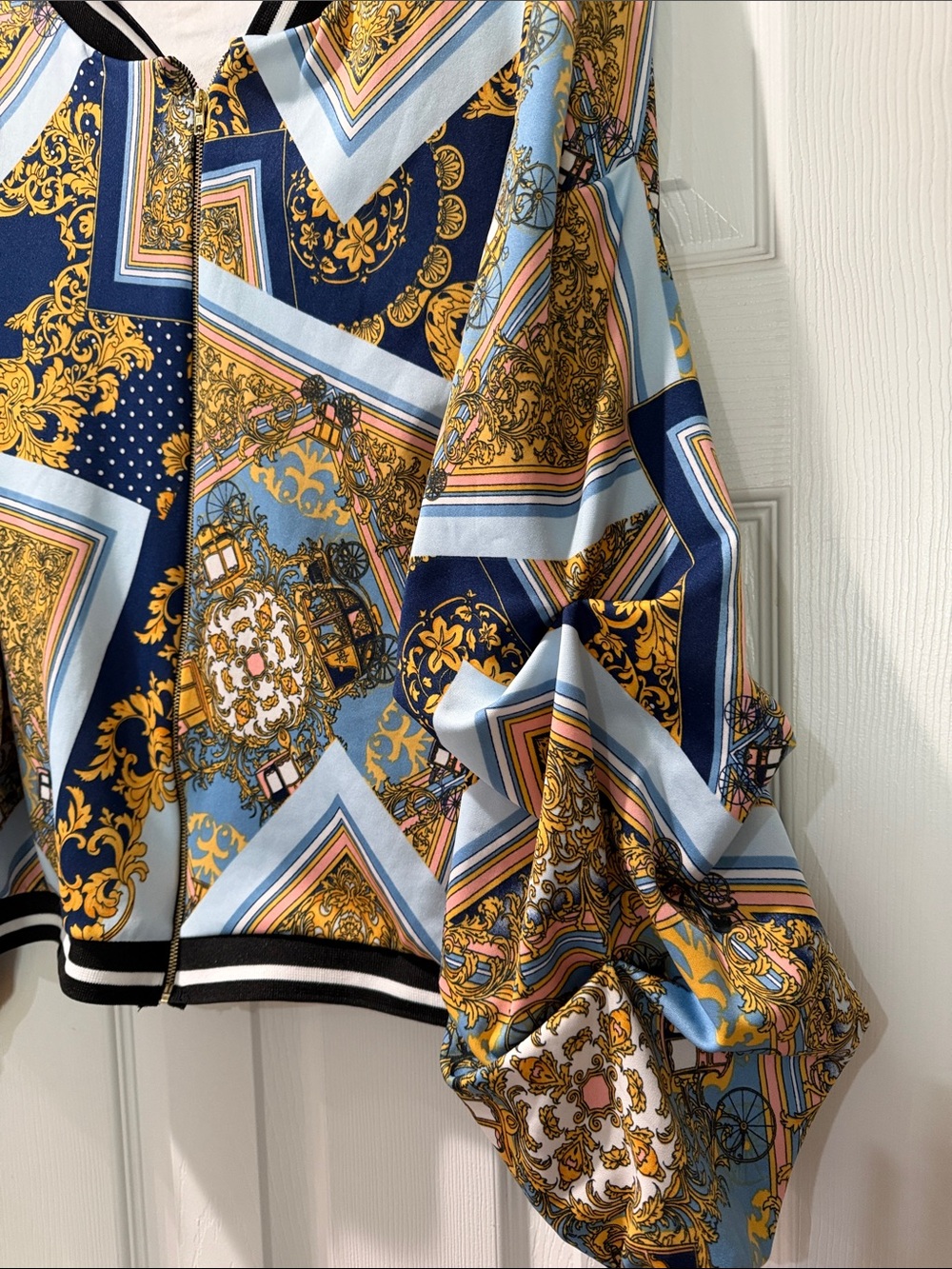 Fashion Nova Blue & Gold Baroque  leggings Pantsuit - Picture 4 of 6
